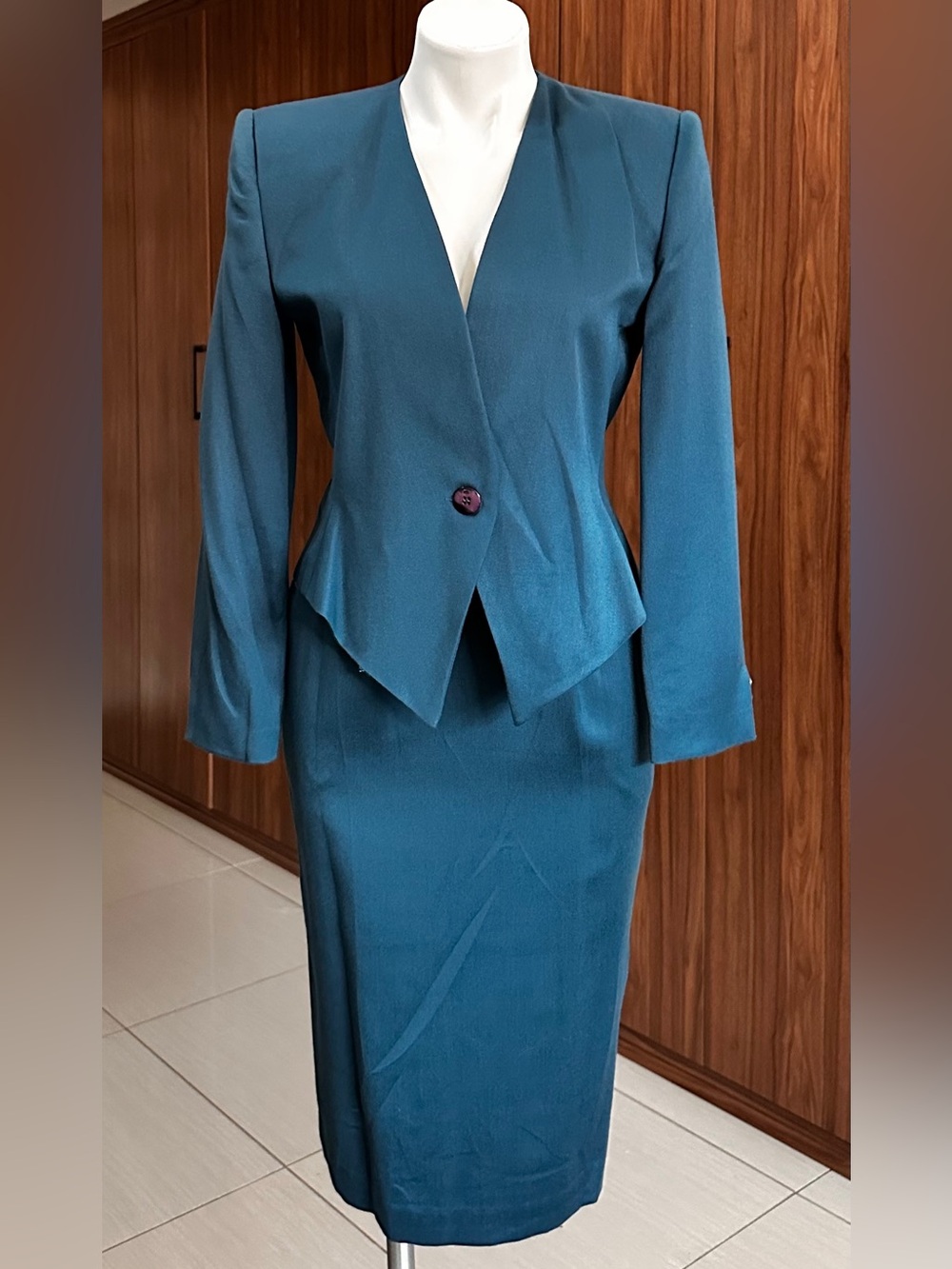 Michelle Stuart Teal Jacket with Pink Lining PETITE Size 4